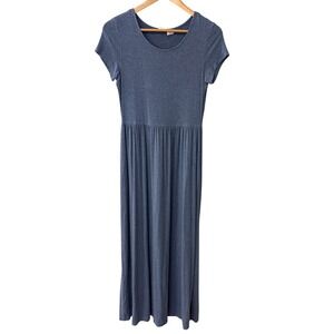 Lucy & Laurel Blue Heathered Jersey Knit Empire Waist Maxi Dress Size Small